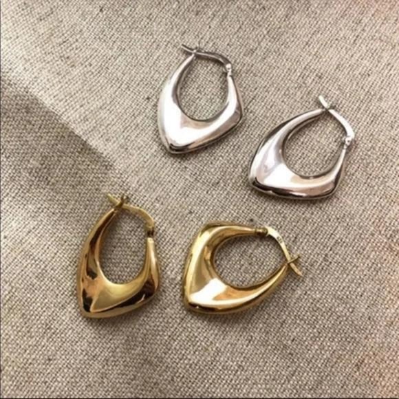 925 STERLING SILVER IRREGULAR HOOP EARRINGS, NICE EARRINGS, CUTE EARRINGS - Picture 3 of 5